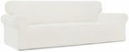 Easy-Going Stretch 4 Seater Sofa Slipcover 1-Piece Sofa Cover Furniture Protector Couch Soft with Elastic Bottom for Kids, Polyester Spandex Jacquard Fabric Small Checks Cream