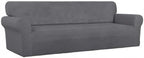 PureFit Super Stretch 4 Seater Sofa Slipcover – Spandex Non Slip Soft Couch Sofa Cover, Washable Furniture Protector with Non Skid Foam and Elastic Bottom for Kids, Pets （XX Large, Gray）
