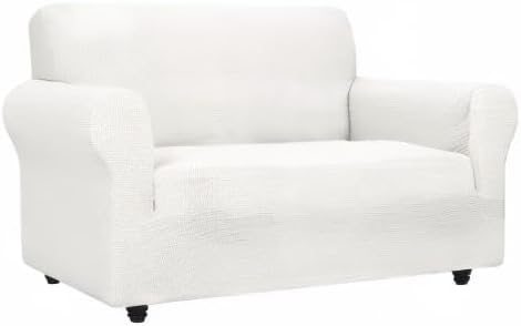 ZNSAYOTX Super Stretch Couch Cover Love Seat Sofa Covers for Living Room Dogs Pet Friendly Furniture Protector Spandex Loveseat Slipcovers with Anti Slip Foam Sticks (White, Loveseat)