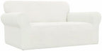 Easy-Going Stretch Loveseat Slipcover 1-Piece Sofa Cover Furniture Protector Couch Soft with Elastic Bottom for Kids Polyester Spandex Jacquard Fabric Small Checks (Loveseat, Cream)