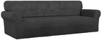 PureFit Super Stretch 4 Seater Sofa Slipcover – Spandex Non Slip Soft Couch Sofa Cover, Washable Furniture Protector with Non Skid Foam and Elastic Bottom for Kids, Pets （XX Large, Dark Gray）