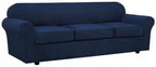 4 Piece Stretch Sofa Covers for 3 Cushion Couch Covers Furniture Slipcovers for Living Room (1 Base Cover Plus 3 Seat Cushion Covers) Thicker Jacquard Fabric Cover (XL Sofa, Navy)