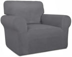PureFit Super Stretch Chair Sofa Slipcover – Spandex Non Slip Soft Couch Sofa Cover, Washable Furniture Protector with Non Skid Foam and Elastic Bottom for Kids, Pets （Chair, Gray ）