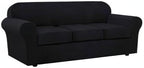 H.VERSAILTEX 4 Piece Stretch Sofa Covers for 3 Cushion Couch Covers for Living Room Furniture Slipcovers (Base Cover Plus 3 Seat Cushion Covers) Upgraded Thicker Jacquard Fabric (Large, Black)