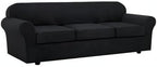 H.VERSAILTEX 4 Piece Stretch Sofa Covers for 3 Cushion Couch Covers for Living Room Furniture Slipcovers (Base Cover Plus 3 Seat Cushion Covers) Upgraded Thicker Jacquard Fabric (XL Sofa, Black)