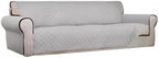 PureFit Reversible Quilted Sofa Cover, Water Resistant Slipcover Furniture Protector, Washable Couch Cover with Non Slip and Elastic Straps for Kids, Dogs, Pets (XX Large, Light Gray/Light Gray)