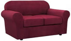 H.VERSAILTEX 3 Piece Stretch Sofa Covers for 2 Cushion Loveseat Couch Covers for Living Room Furniture Cover (Base Cover Plus 2 Seat Cushion Covers) Thicker Jacquard Fabric(Medium Sofa, Burgundy)
