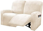ULTICOR Reclining Love Seat Slipcover, 48" - 65" L, 6-Piece Velvet Stretch Loveseat Reclining Sofa Covers, 2 seat Love seat Recliner Cover, Thick, Soft, Washable (Ivory)