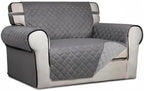 PureFit Reversible Quilted Sofa Cover, Water Resistant Slipcover Furniture Protector, Washable Couch Cover with Non Slip and Elastic Straps for Kids, Dogs, Pets (Oversized Chair, Gray/Light Gray)