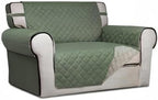 PureFit Reversible Quilted Sofa Cover, Water Resistant Slipcover Furniture Protector, Washable Couch Cover with Non Slip and Elastic Straps for Kids, Dogs, Pets (Oversized Chair, Greyish Green/Beige)