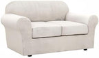 H.VERSAILTEX 3 Piece Stretch Sofa Covers for 2 Cushion Loveseat Couch Covers for Living Room Sofa Slipcovers (Base Cover Plus 2 Seat Cushion Covers) Thicker Jacquard Fabric(Medium Sofa, Ivory)