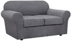 H.VERSAILTEX 3 Piece Stretch Sofa Covers for 2 Cushion Loveseat Couch Covers for Living Room Furniture Cover (Base Cover Plus 2 Seat Cushion Covers) Thicker Jacquard Fabric(Medium Sofa, Grey)