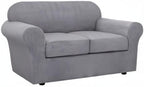 H.VERSAILTEX 3 Piece Stretch Sofa Covers for 2 Cushion Loveseat Couch Covers for Living Room Sofa Slipcovers (Base Cover Plus 2 Seat Cushion Covers) Thicker Jacquard Fabric(Medium Sofa, Dove)