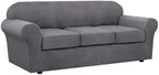 H.VERSAILTEX 4 Piece Stretch Sofa Covers for 3 Cushion Couch Covers for Living Room Furniture Slipcovers (Base Cover Plus 3 Seat Cushion Covers) Upgraded Thicker Jacquard Fabric (Sofa, Grey)