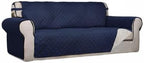 PureFit Reversible Quilted Sofa Cover, Water Resistant Slipcover Furniture Protector, Washable Couch Cover with Non Slip Foam and Elastic Straps for Kids, Dogs, Pets (Sofa, Navy/Ivory) Large