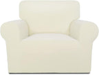 PureFit Super Stretch Chair Sofa Slipcover – Non Slip Soft Couch Sofa Cover, Washable Furniture Protector with Non Skid Foam and Elastic Bottom for Kids, Pets （Chair, Ivory）