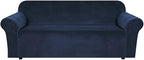H.VERSAILTEX Stretch Velvet Sofa Covers for 3 Cushion Couch Covers Furniture Protector Soft with Non Slip Elastic Bottom, Crafted from Thick Comfy Rich Velour (Large Sofa 90"-97", Navy)