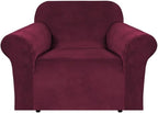 H.VERSAILTEX Stretch Velvet Armchair Cover Couch Covers 1 Cushion Chair Slipcover for Living Room Furniture Cover Crafted from Thick Comfy Rich Velour (Chair 31"-49", Burgundy)