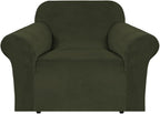 H.VERSAILTEX Stretch Velvet Armchair Cover Couch Covers 1 Cushion Chair Slipcover for Living Room Furniture Cover Crafted from Thick Comfy Rich Velour (Chair 31"-49", Olive)