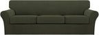 Turquoize 4 Piece Sofa Covers for 3 Cushion Couch Sofa Slipcover Soft Couch Cover for Dogs Washable Furniture Cover with 3 Individual Large Cushion Covers Feature Fabric (Large Sofa, Olive)