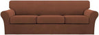 Turquoize 4 Piece Sofa Covers for 3 Cushion Couch Sofa Slipcover Soft Couch Cover for Dogs Washable Furniture Cover with 3 Individual Large Cushion Covers Feature Fabric (Large Sofa, Caramel)