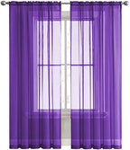 SpaceDresser Sheer Voile Window Treatment Rod Pocket Curtain Panels for Kitchen Bedroom Living Room Drapes Sunlight Filtering Privacy Semi Home Decor Assorted (Purple, 52 W x 45 L)