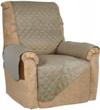 PureFit Reversible Quilted Sofa Cover, Water Resistant Slipcover Furniture Protector, Washable Couch Cover with Non Slip and Elastic Straps for Kids, Dogs, Pets (Small Recliner, Beige/Beige)