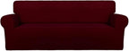 PureFit Super Stretch Sofa Slipcover – Spandex Non Slip Soft Couch Sofa Cover, Washable Furniture Protector with Non Skid Foam and Elastic Bottom for Kids, Pets （Oversized Sofa, Wine）