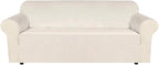H.VERSAILTEX Stretch Velvet Sofa Covers for 3 Cushion Couch Covers Furniture Protector Soft with Non Slip Elastic Bottom, Crafted from Thick Comfy Rich Velour (Large Sofa 90"-97", Ivory)