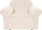 H.VERSAILTEX Stretch Velvet Armchair Cover Couch Covers 1 Cushion Chair Slipcover for Living Room Furniture Cover Crafted from Thick Comfy Rich Velour (Chair 31"-49", Cream)