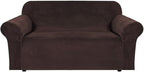H.VERSAILTEX Stretch Velvet Loveseat Covers for 2 Cushion Couch Covers for Living Room Sofa Covers Slipcovers with Non Slip Straps Bottom, Ultra Thick Comfy Velour (Width 58"-72", Chocolate)