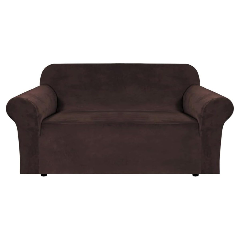 H.VERSAILTEX Stretch Velvet Sofa Covers for 3 Cushion Couch Covers Furniture Protector Soft with Non Slip Elastic Bottom, Crafted from Thick Comfy Rich Velour (Large Sofa 90"-97", Bronze Brown)