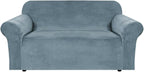 H.VERSAILTEX Stretch Velvet Loveseat Covers for 2 Cushion Couch Covers for Living Room Sofa Covers Slipcovers with Non Slip Straps Bottom, Ultra Thick Comfy Velour (Width 58"-72", Stone Blue)