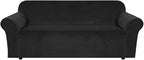 H.VERSAILTEX Stretch Velvet Sofa Covers for 3 Cushion Couch Covers Furniture Protector Soft with Non Slip Elastic Bottom, Crafted from Thick Comfy Rich Velour (Large Sofa 90"-97", Black)