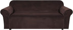 H.VERSAILTEX Stretch Velvet Sofa Covers Large Couch Covers Sofa Slipcovers Furniture Protector Soft with Non Slip Elastic Bottom, Feature Thick Comfy Rich Velour (Extra Wide Sofa 98"-105", Chocolate)