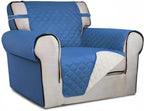 PureFit Reversible Quilted Sofa Cover, Water Resistant Slipcover Furniture Protector, Washable Couch Cover with Non Slip and Elastic Straps for Kids, Dogs, Pets (Chair, Blue/Ivory)