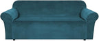 H.VERSAILTEX Stretch Velvet Sofa Covers for 3 Cushion Couch Covers Furniture Protector Soft with Non Slip Elastic Bottom, Crafted from Thick Comfy Rich Velour (Large Sofa 90"-97", Deep Teal)