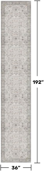 Hazo Haus Boho 3x16 Wide Hallway Runner - Light Gray and Taupe, Washable Low Pile Non Slip Stain Resistant 16ft Runner Rug for Long Kitchen, Hall Way, Floral Decor