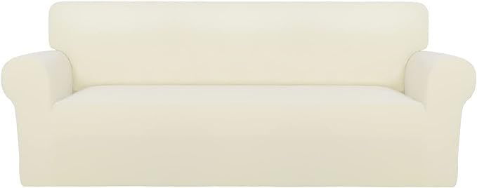 PureFit Super Stretch Sofa Slipcover – Spandex Non Slip Soft Couch Sofa Cover, Washable Furniture Protector with Non Skid Foam and Elastic Bottom for Kids, Pets （Sofa, Ivory）