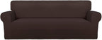 PureFit Super Stretch Sofa Slipcover – Spandex Non Slip Soft Couch Sofa Cover, Washable Furniture Protector with Non Skid Foam and Elastic Bottom for Kids, Pets （Oversized Sofa, Chocolate）