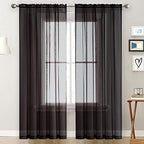 SpaceDresser Basic Rod Pocket Sheer Voile Window Curtain Panels White 1 Pair 2 Panels 60 Width 84 Inch Long for Kitchen Bedroom Children Living Room Yard(Black,60 W x 84 L)