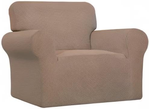 Easy-Going Stretch Oversized Chair Sofa Slipcover 1-Piece Couch Sofa Cover Furniture Protector Soft with Elastic Bottom for Kids Spandex Jacquard Fabric Small Checks Camel