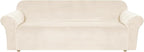H.VERSAILTEX Stretch Velvet Sofa Covers Large Couch Covers Furniture Protector Soft with Non Slip Elastic Bottom, Feature Thick Comfy Rich Velour (Extra Large Sofa 98"-105", Cream)