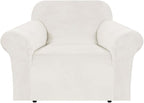 H.VERSAILTEX Stretch Velvet Armchair Cover Couch Covers 1 Cushion Chair Slipcover for Living Room Furniture Cover Crafted from Thick Comfy Rich Velour (Chair 31"-49", Porcelain White)