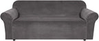 H.VERSAILTEX Stretch Velvet Sofa Covers for 3 Cushion Couch Covers Furniture Protector Soft with Non Slip Elastic Bottom, Crafted from Thick Comfy Rich Velour (Large Sofa 90"-97", Grey)