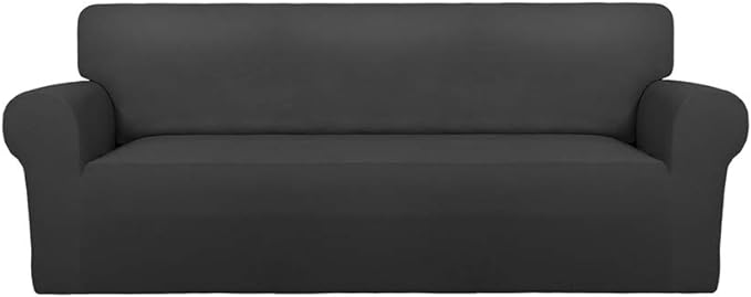PureFit Super Stretch Sofa Slipcover – Spandex Non Slip Soft Couch Sofa Cover, Washable Furniture Protector with Non Skid Foam and Elastic Bottom for Kids, Pets （Sofa, Dark Gray）