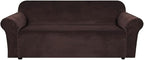 H.VERSAILTEX Stretch Velvet Sofa Covers for 3 Cushion Couch Covers Furniture Protector Soft with Non Slip Elastic Bottom, Crafted from Thick Comfy Rich Velour (Large Sofa 90"-97", Chocolate)