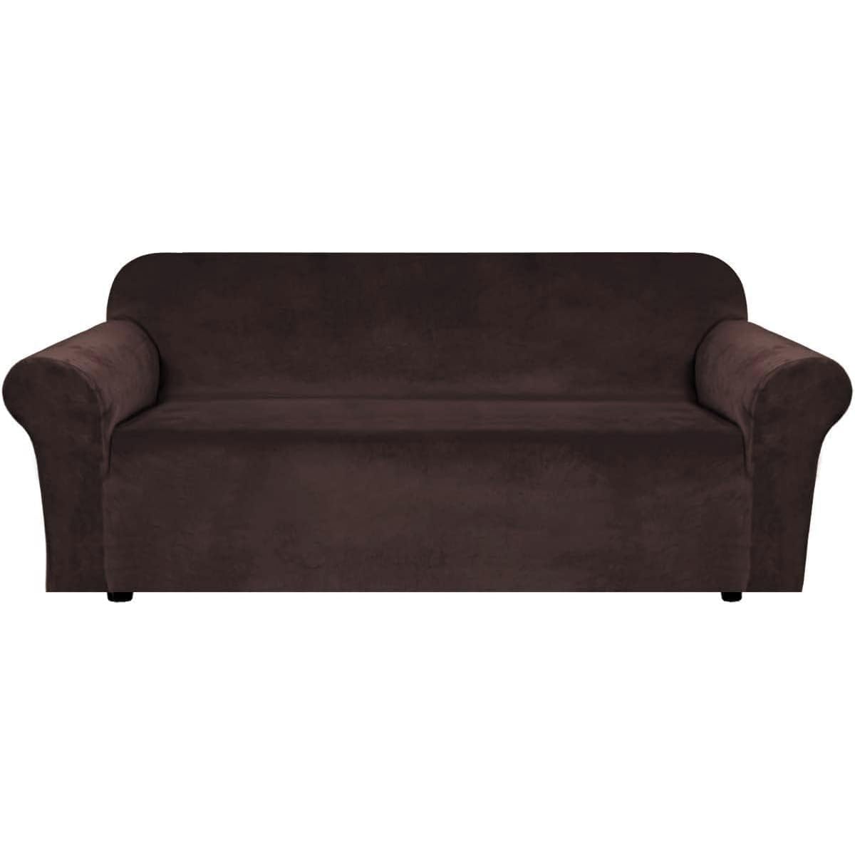 H.VERSAILTEX Stretch Velvet Sofa Covers for 3 Cushion Couch Covers Furniture Protector Soft with Non Slip Elastic Bottom, Crafted from Thick Comfy Rich Velour (Large Sofa 90"-97", Bronze Brown)