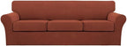 Turquoize 4 Piece Sofa Covers for 3 Cushion Couch Sofa Slipcover Soft Couch Cover for Dogs Washable Furniture Cover with 3 Individual Large Cushion Covers Feature Fabric (Large Sofa, Rust)