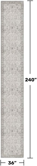 Hazo Haus Geometric 3x20 Wide Hallway Runner - Light Gray with Taupe Accent, Boho Floral Pastel Decor, Washable Low Pile Non Slip Stain Resistant Rug for Long Kitchen, Hall Way